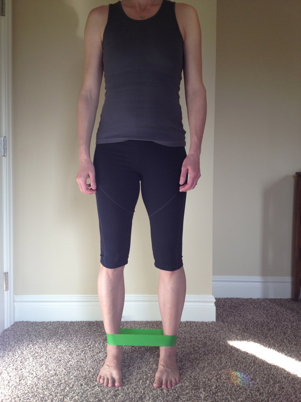 Side step with monster band for gluteal strengthening